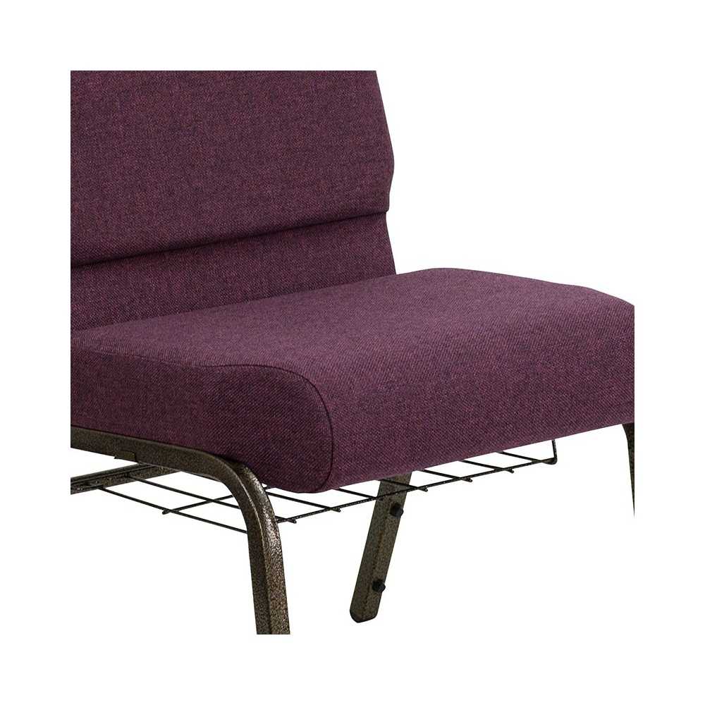 21''W Church Chair in Plum Fabric with Cup Book Rack - Gold Vein Frame