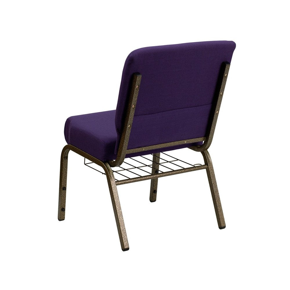 21''W Church Chair in Royal Purple Fabric with Cup Book Rack - Gold Vein Frame