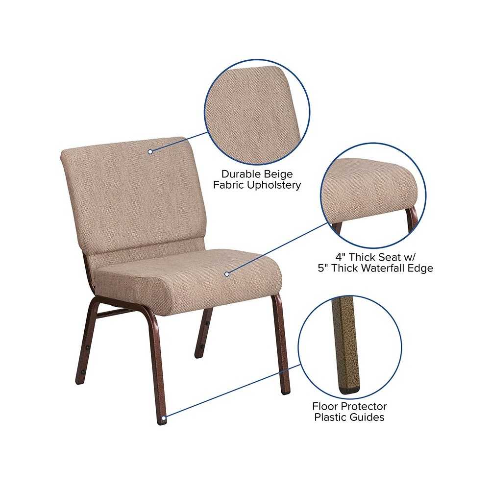 21''W Stacking Church Chair in Beige Fabric - Copper Vein Frame