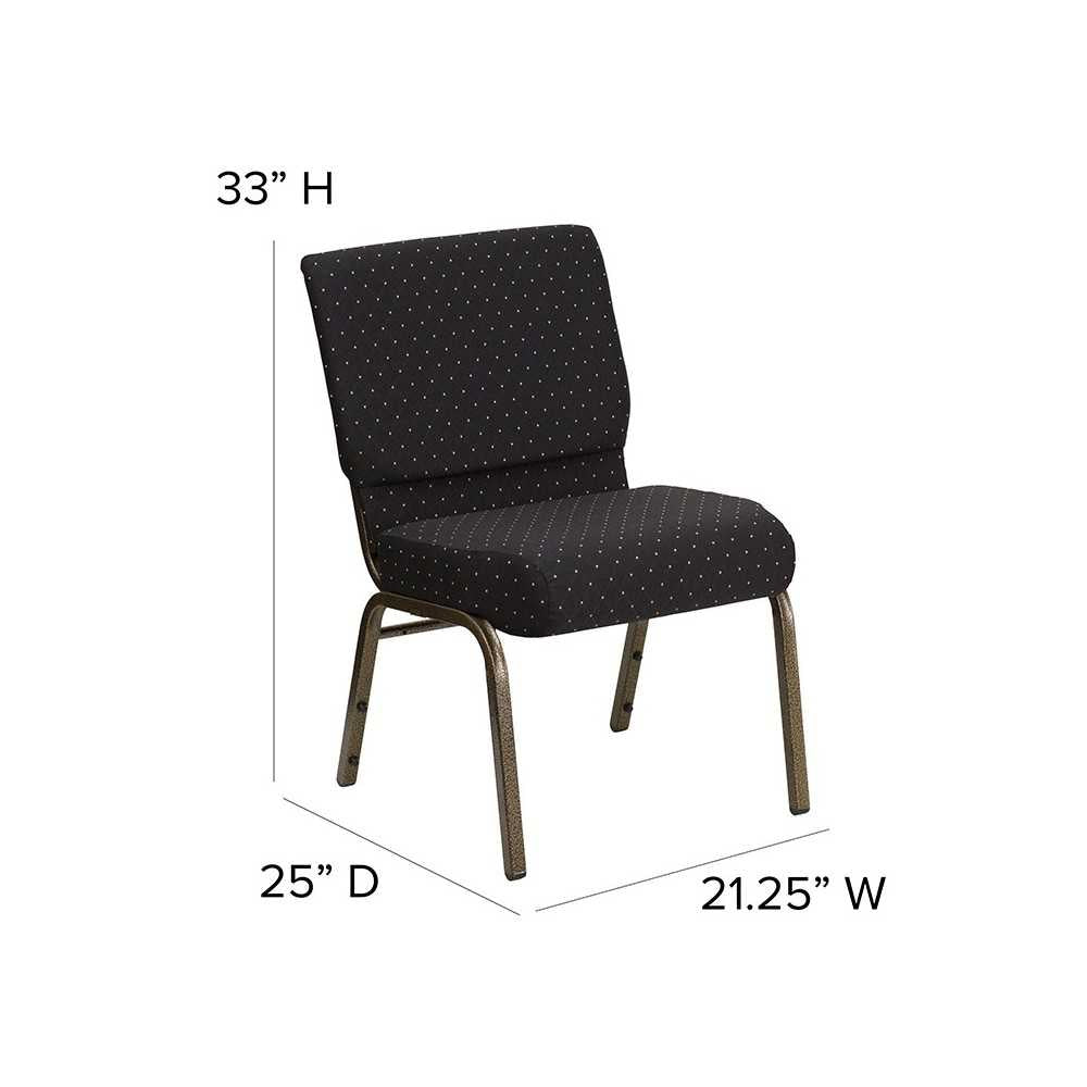 21''W Stacking Church Chair in Black Dot Patterned Fabric - Gold Vein Frame