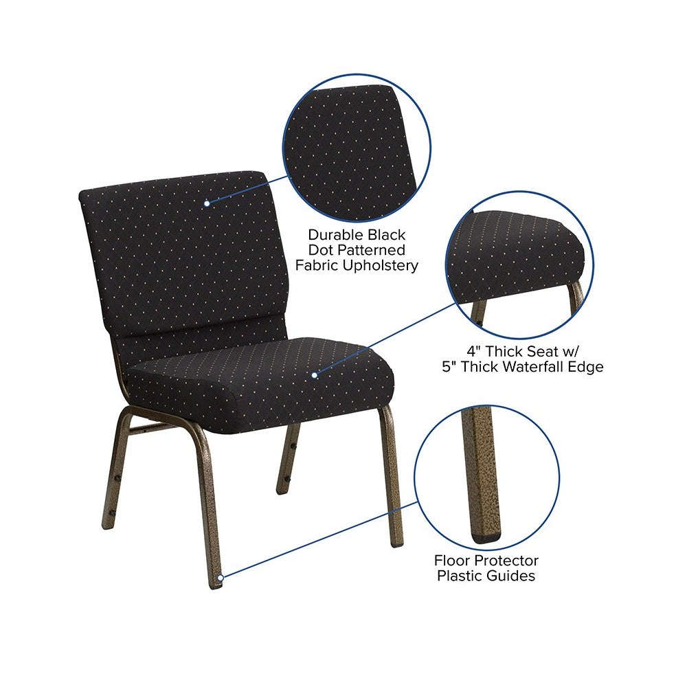 21''W Stacking Church Chair in Black Dot Patterned Fabric - Gold Vein Frame