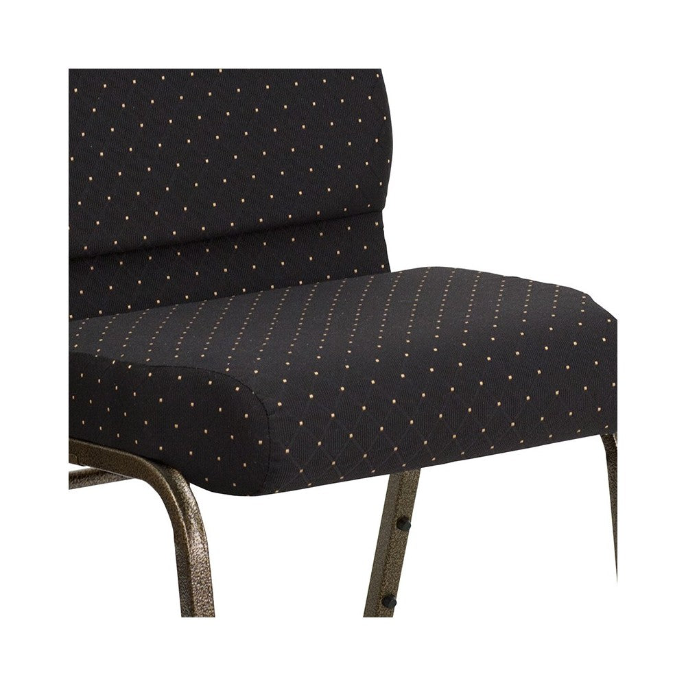 21''W Stacking Church Chair in Black Dot Patterned Fabric - Gold Vein Frame