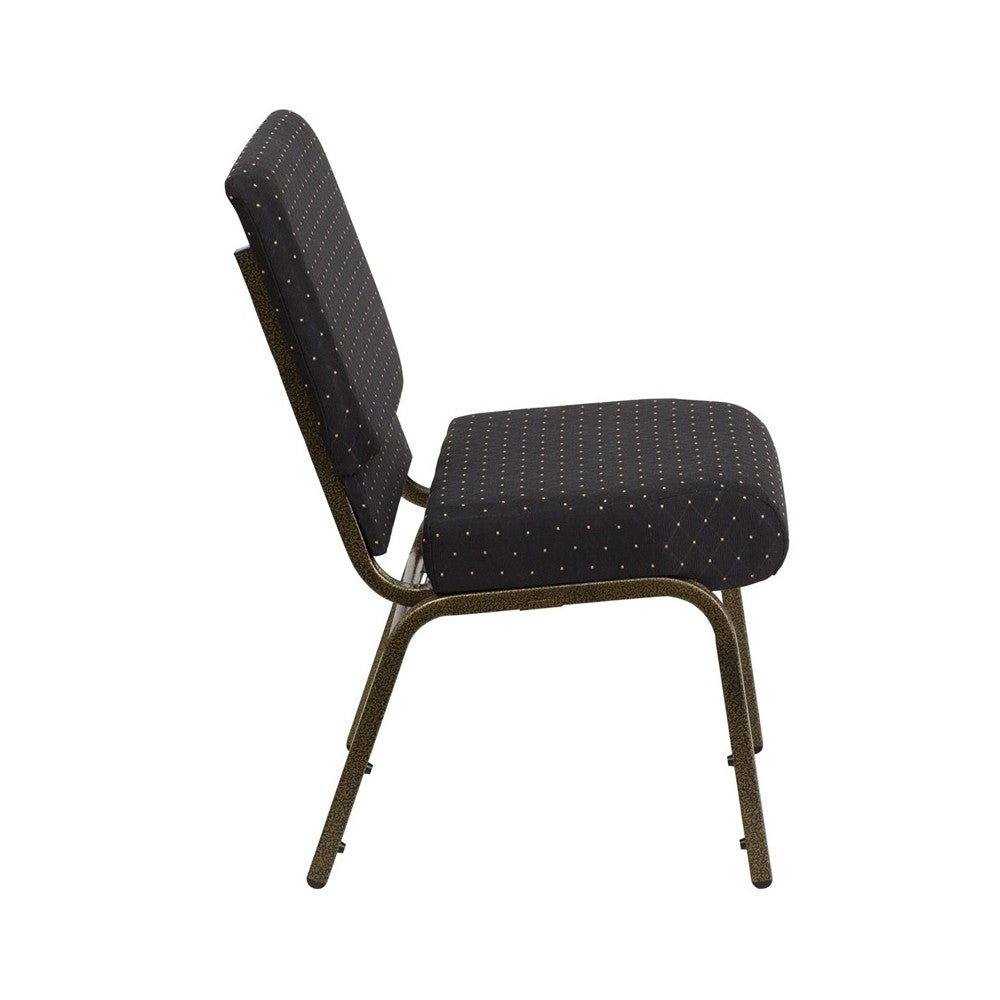21''W Stacking Church Chair in Black Dot Patterned Fabric - Gold Vein Frame