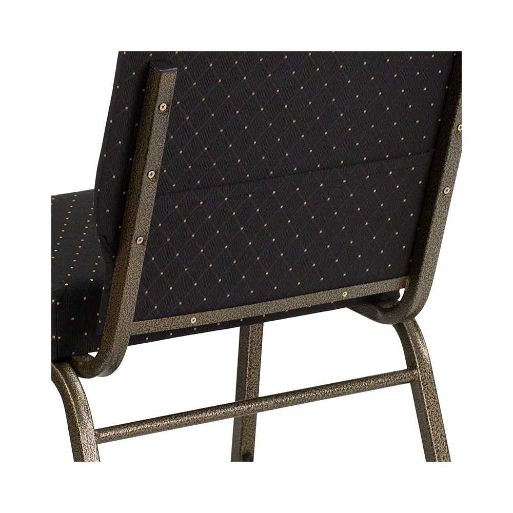 21''W Stacking Church Chair in Black Dot Patterned Fabric - Gold Vein Frame