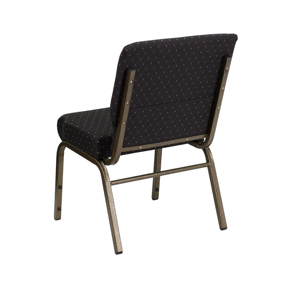 21''W Stacking Church Chair in Black Dot Patterned Fabric - Gold Vein Frame