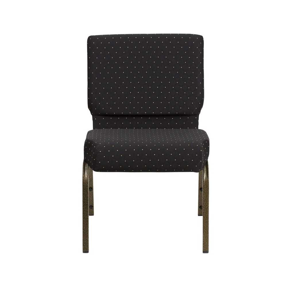 21''W Stacking Church Chair in Black Dot Patterned Fabric - Gold Vein Frame
