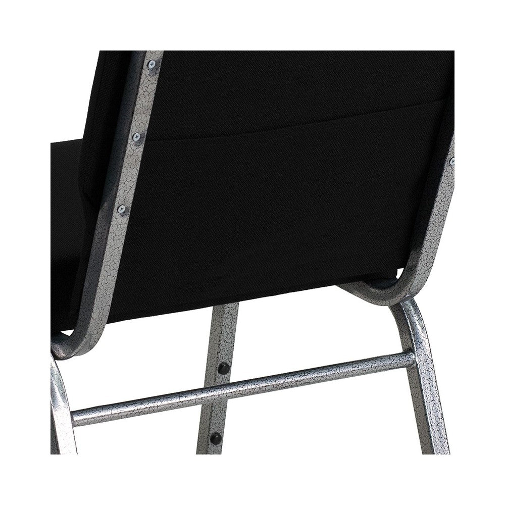 21''W Stacking Church Chair in Black Fabric - Silver Vein Frame