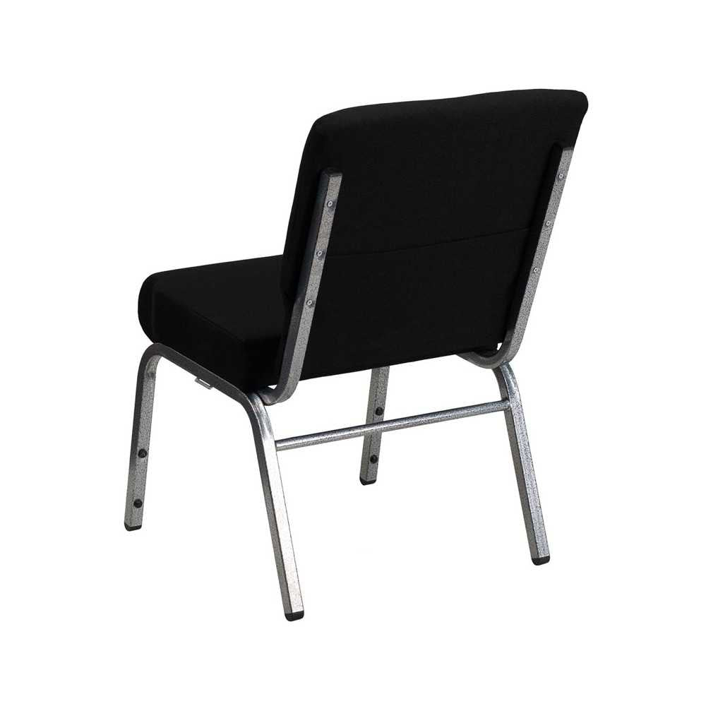 21''W Stacking Church Chair in Black Fabric - Silver Vein Frame