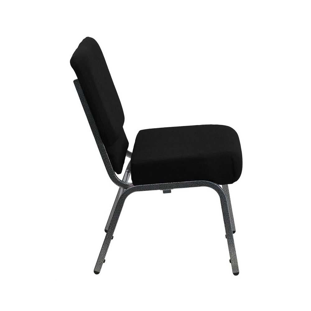 21''W Stacking Church Chair in Black Fabric - Silver Vein Frame