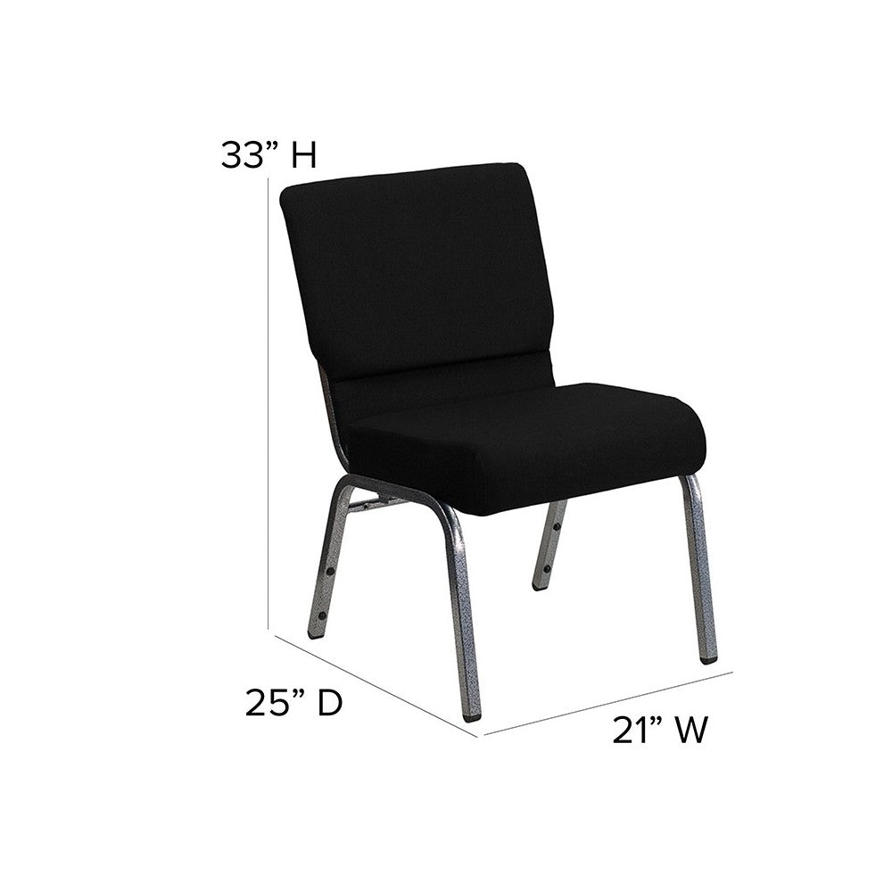 21''W Stacking Church Chair in Black Fabric - Silver Vein Frame