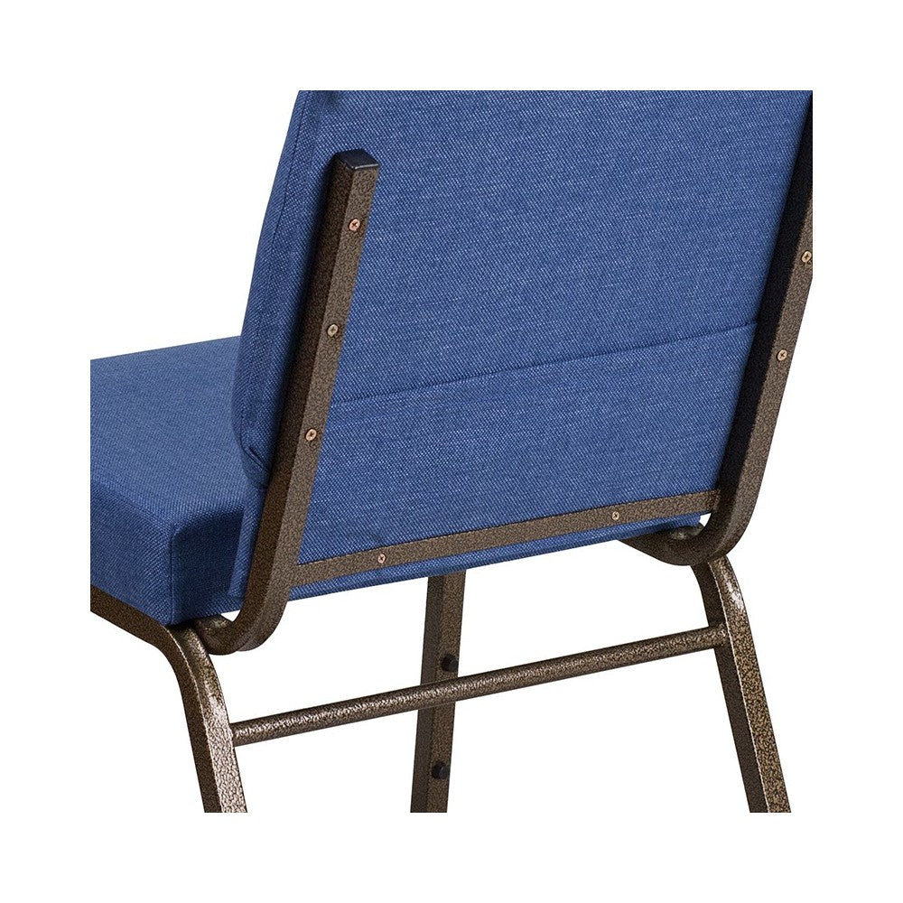 21''W Stacking Church Chair in Blue Fabric - Gold Vein Frame