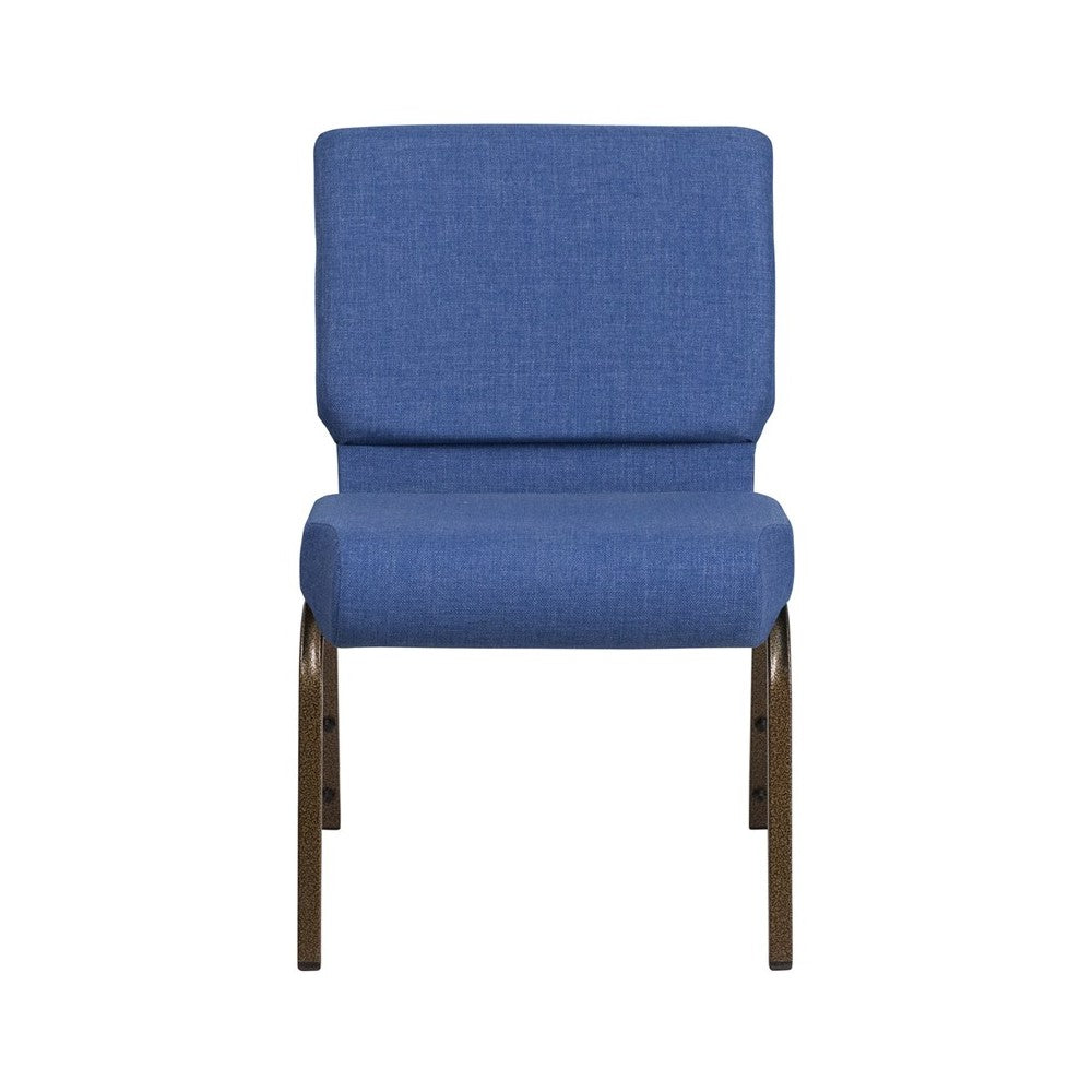 21''W Stacking Church Chair in Blue Fabric - Gold Vein Frame