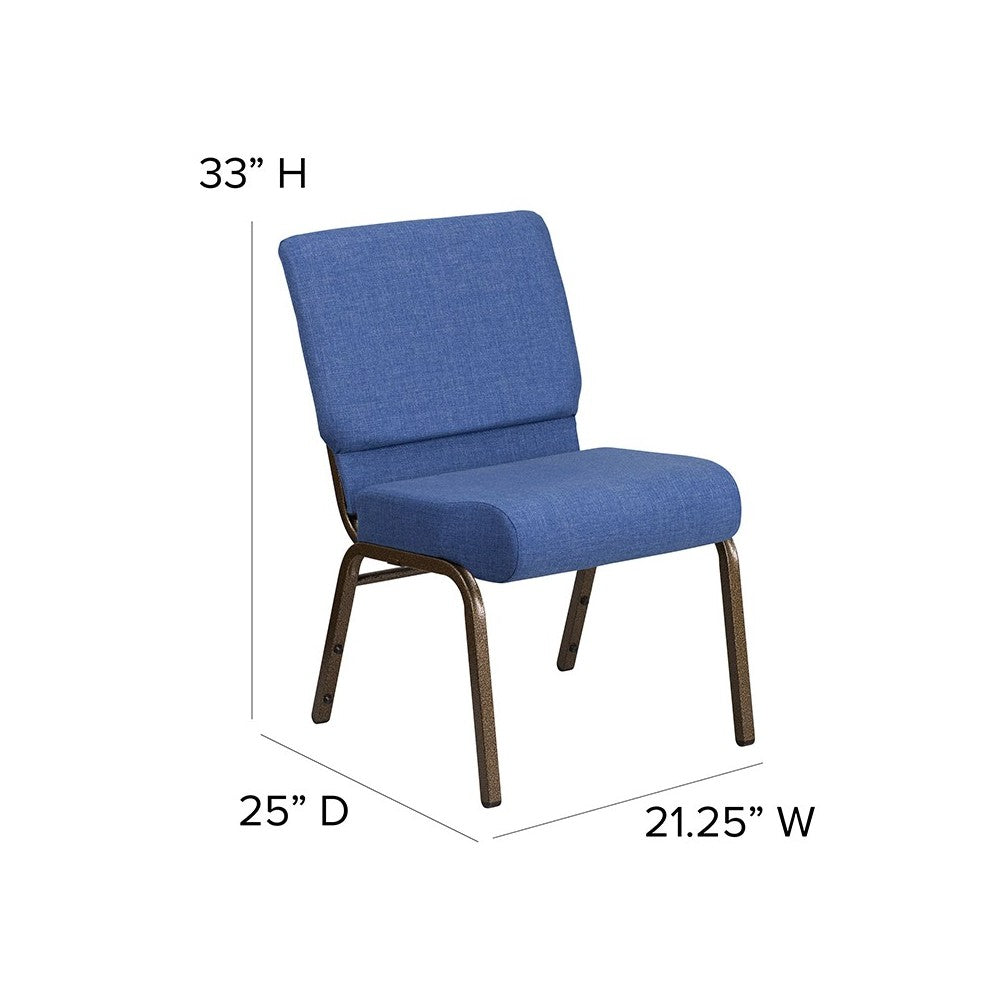 21''W Stacking Church Chair in Blue Fabric - Gold Vein Frame