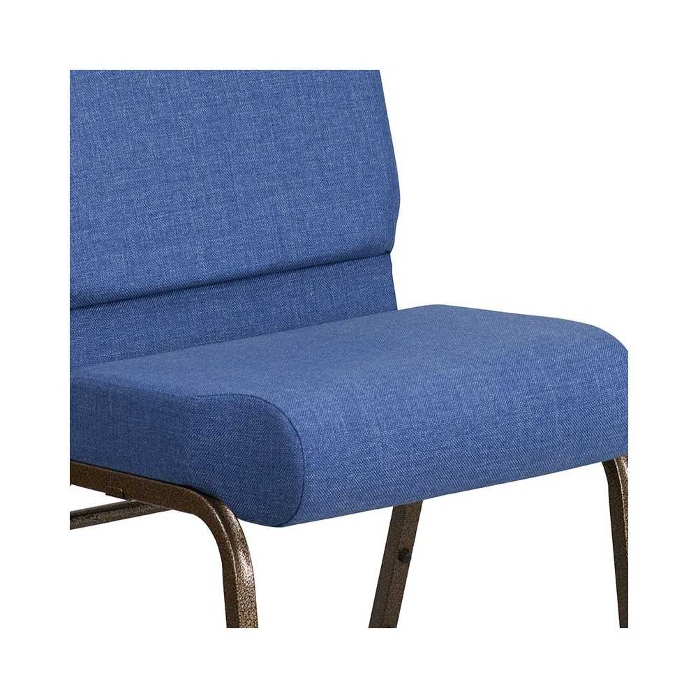 21''W Stacking Church Chair in Blue Fabric - Gold Vein Frame
