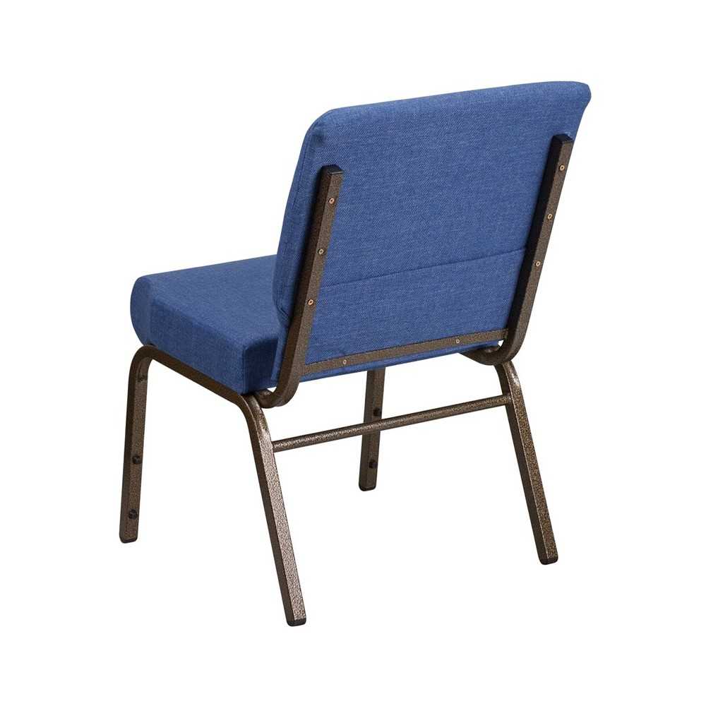 21''W Stacking Church Chair in Blue Fabric - Gold Vein Frame