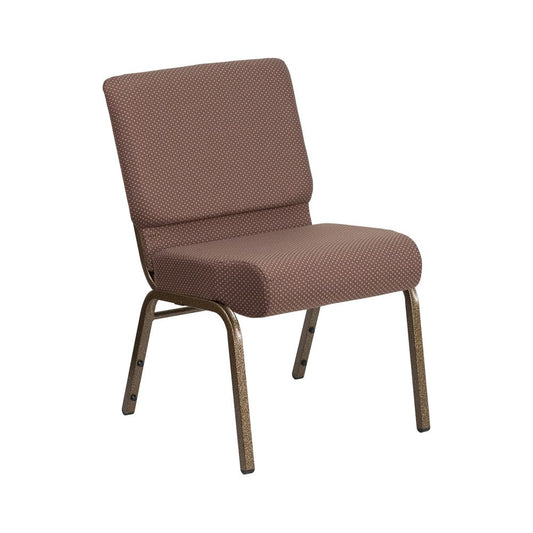 21''W Stacking Church Chair in Brown Dot Fabric - Gold Vein Frame