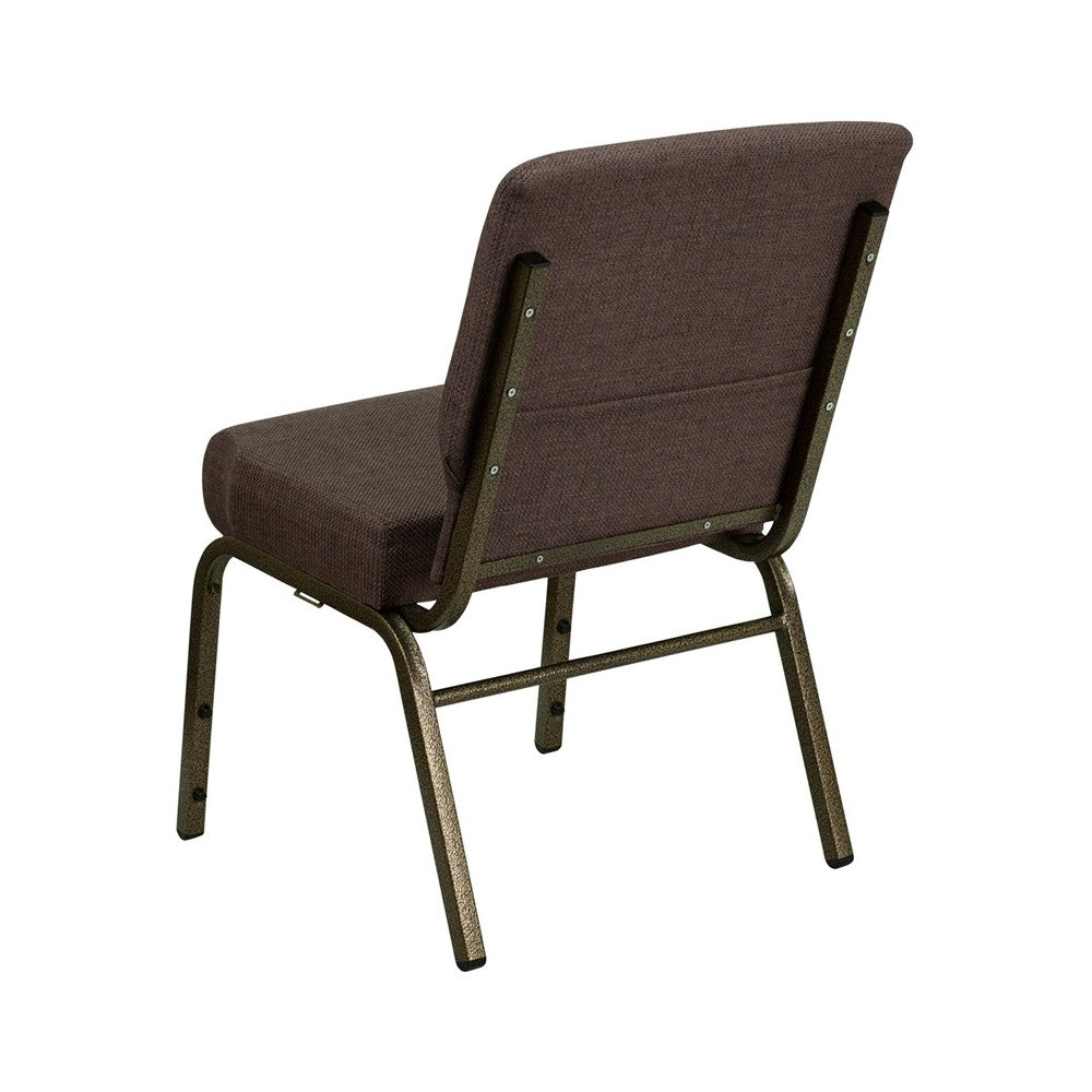 21''W Stacking Church Chair in Brown Fabric - Gold Vein Frame
