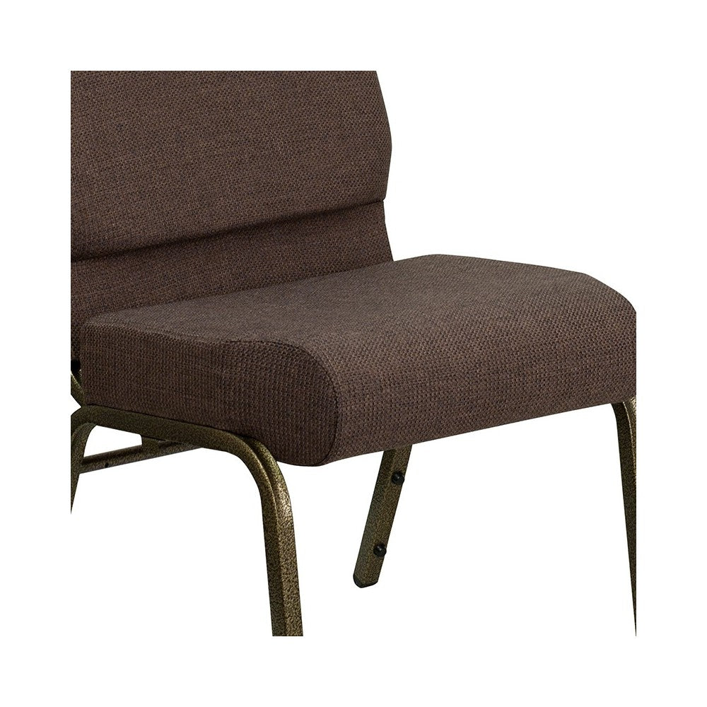 21''W Stacking Church Chair in Brown Fabric - Gold Vein Frame