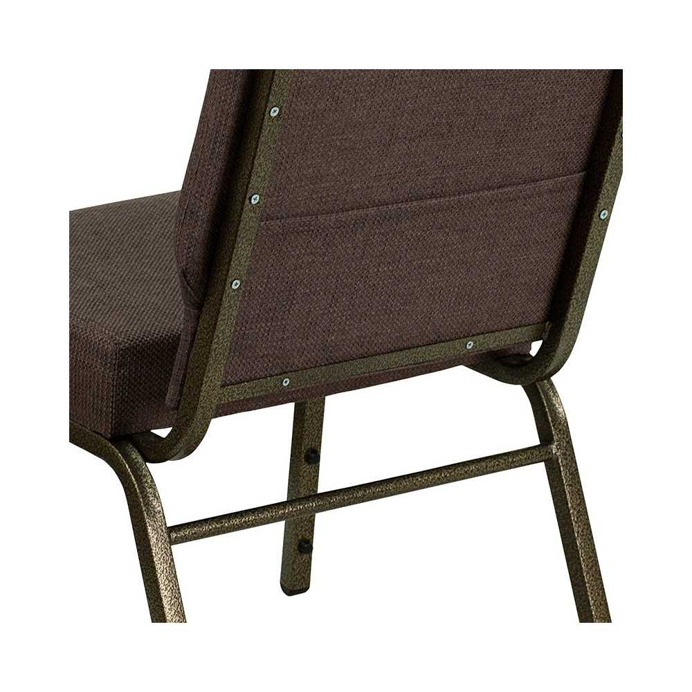 21''W Stacking Church Chair in Brown Fabric - Gold Vein Frame