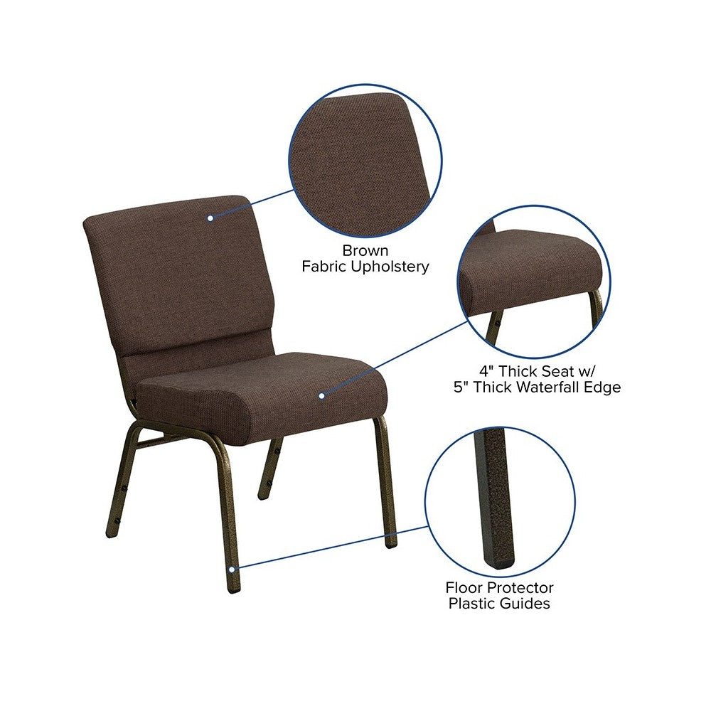 21''W Stacking Church Chair in Brown Fabric - Gold Vein Frame