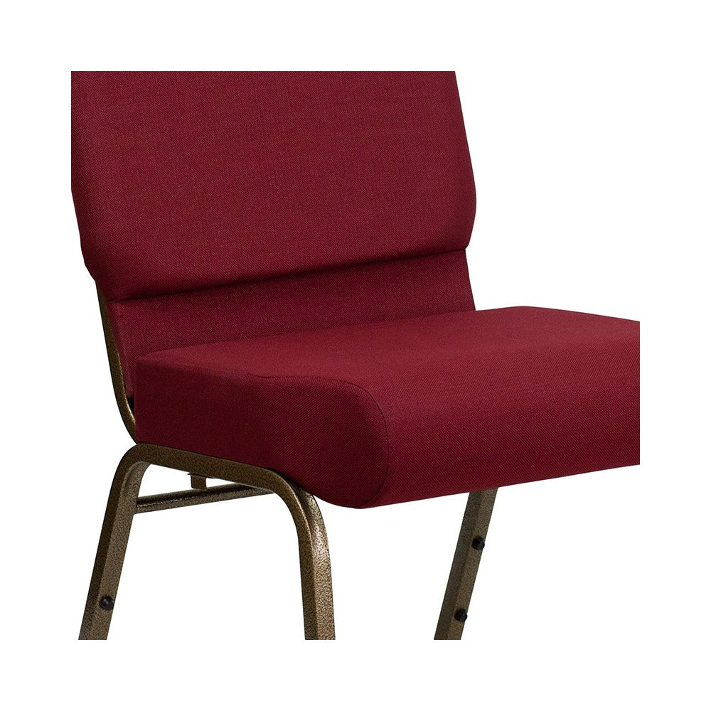 21''W Stacking Church Chair in Burgundy Fabric - Gold Vein Frame