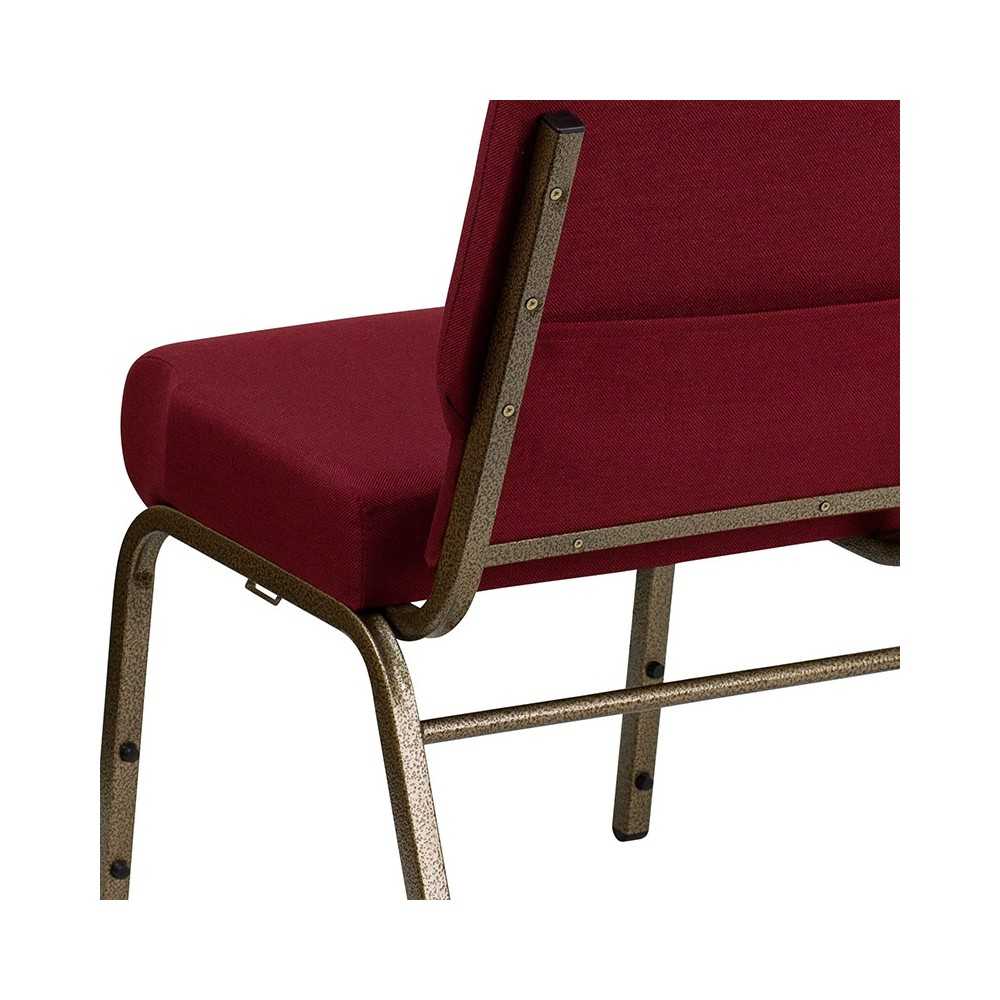 21''W Stacking Church Chair in Burgundy Fabric - Gold Vein Frame