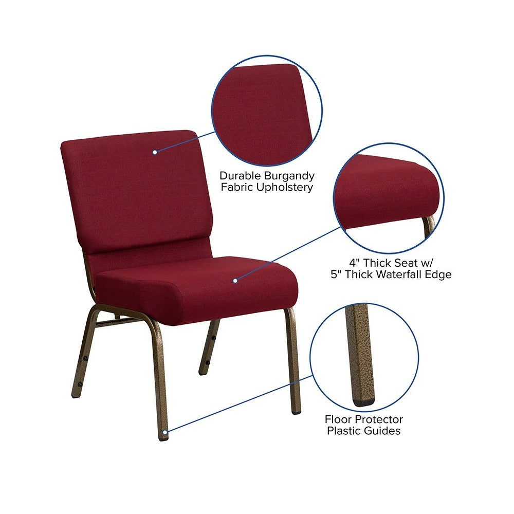 21''W Stacking Church Chair in Burgundy Fabric - Gold Vein Frame