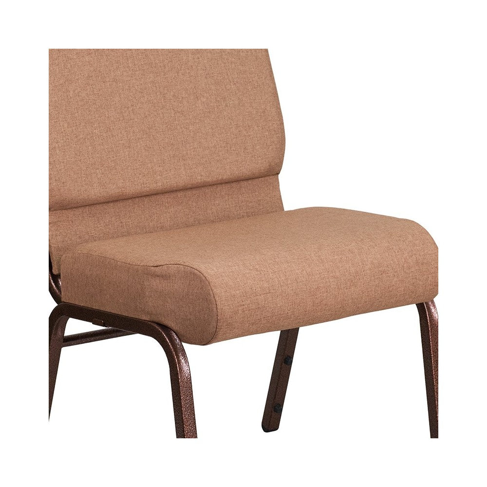 21''W Stacking Church Chair in Caramel Fabric - Copper Vein Frame