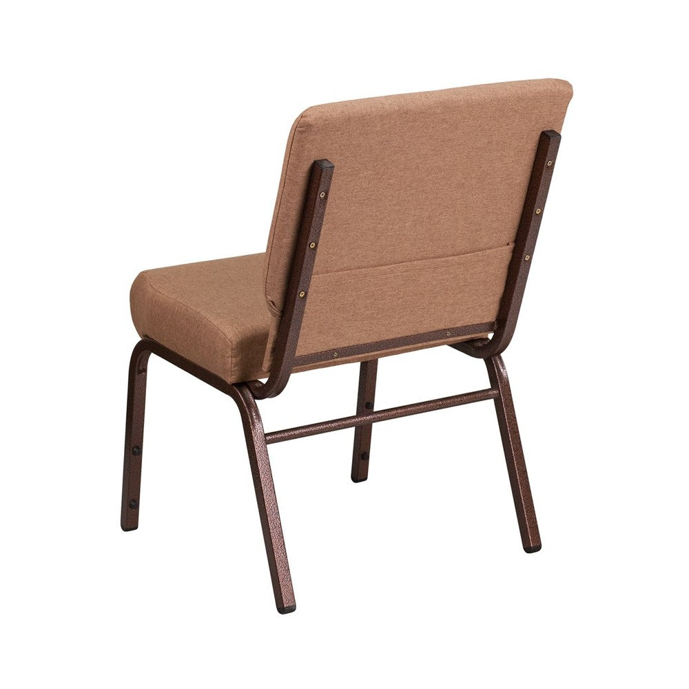 21''W Stacking Church Chair in Caramel Fabric - Copper Vein Frame