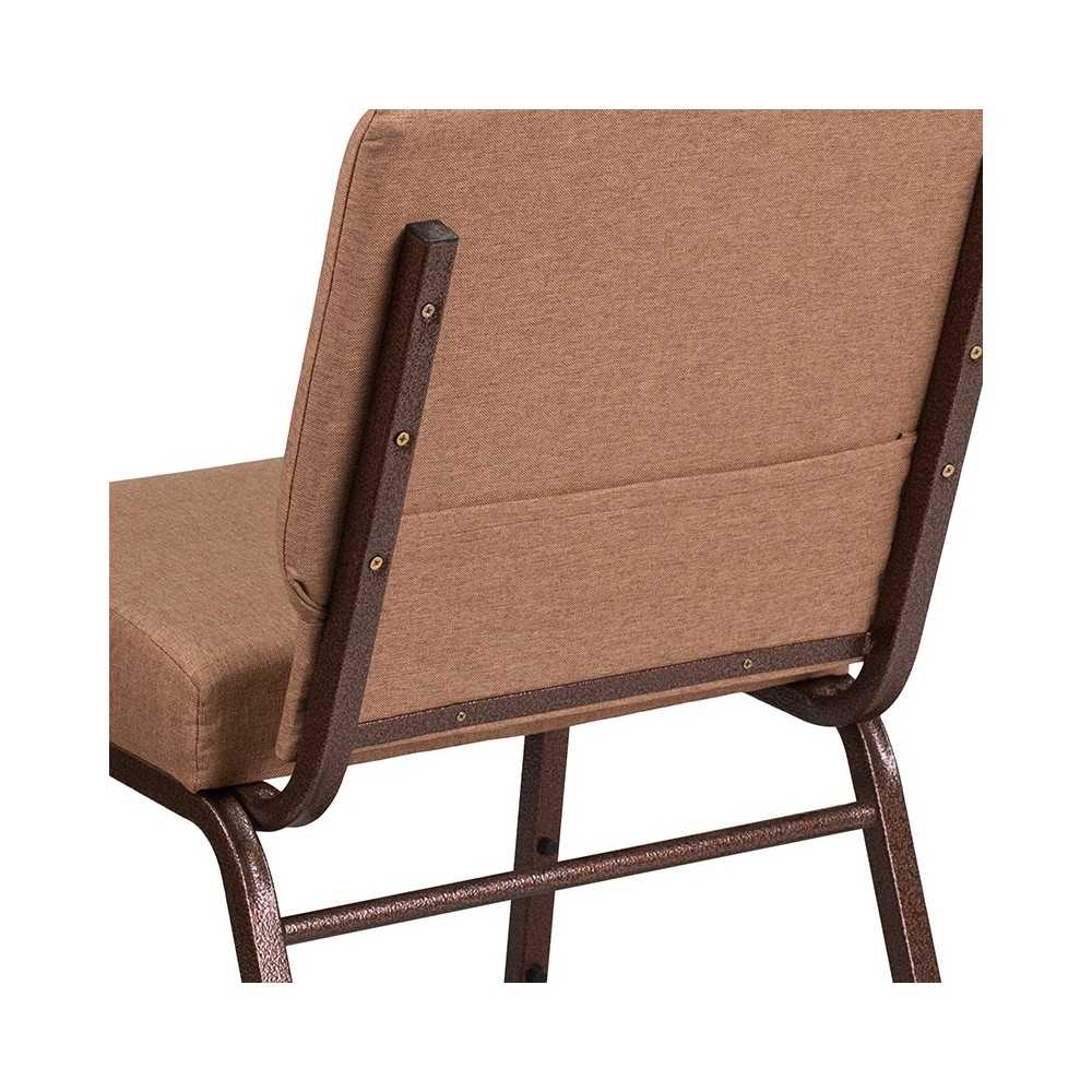 21''W Stacking Church Chair in Caramel Fabric - Copper Vein Frame