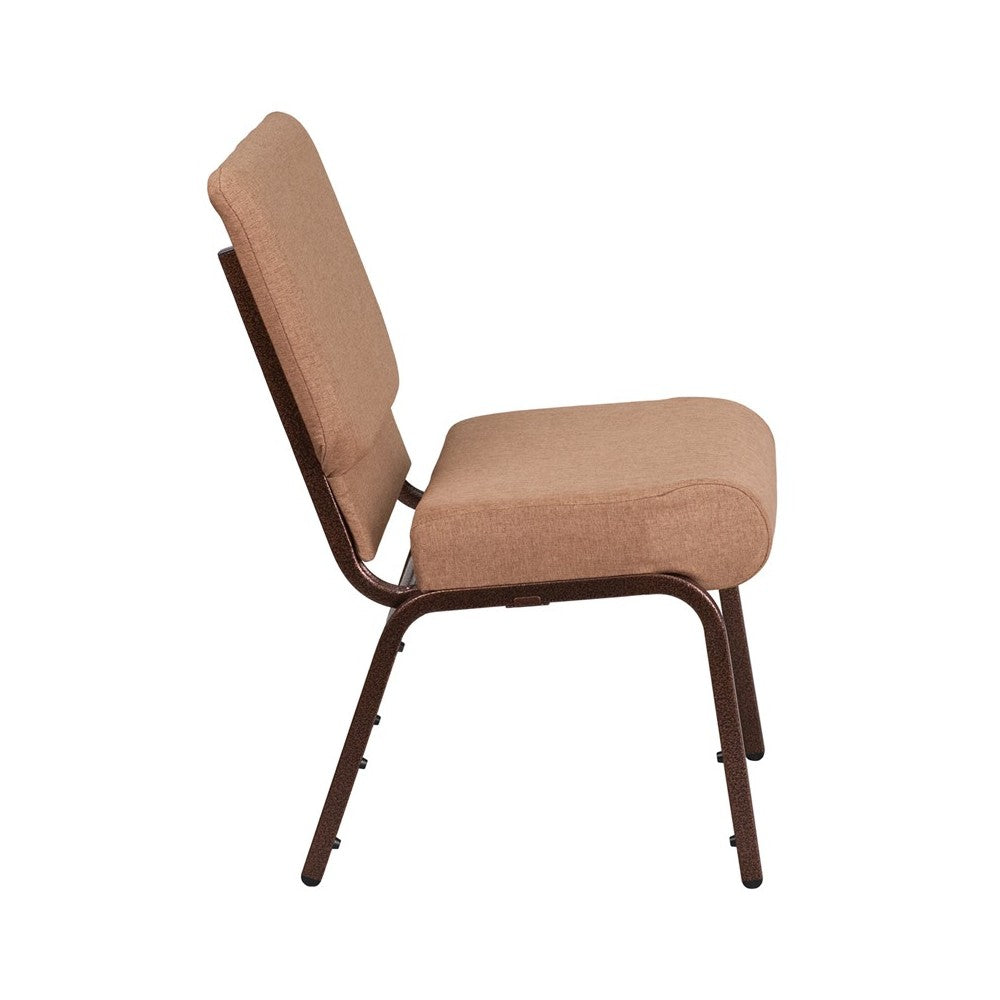 21''W Stacking Church Chair in Caramel Fabric - Copper Vein Frame