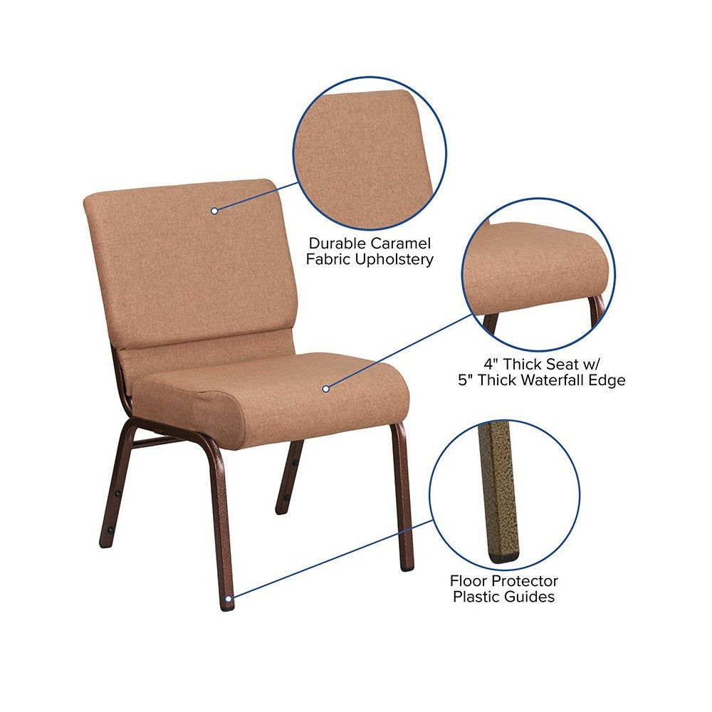 21''W Stacking Church Chair in Caramel Fabric - Copper Vein Frame