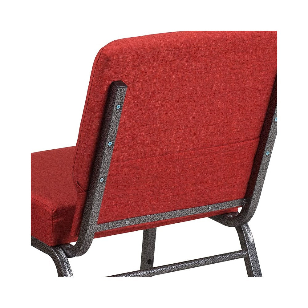 21''W Stacking Church Chair in Crimson Fabric - Silver Vein Frame