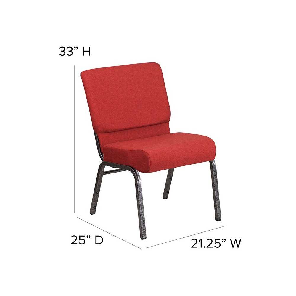 21''W Stacking Church Chair in Crimson Fabric - Silver Vein Frame