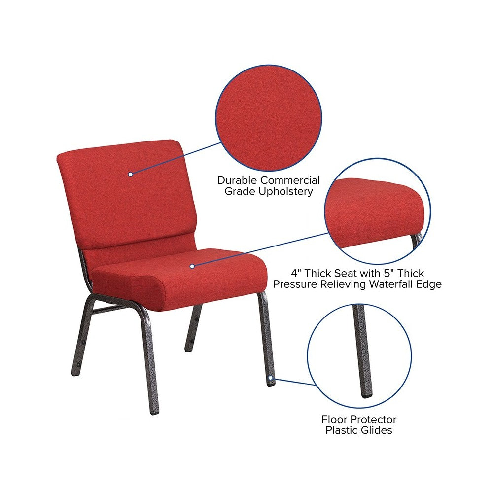 21''W Stacking Church Chair in Crimson Fabric - Silver Vein Frame