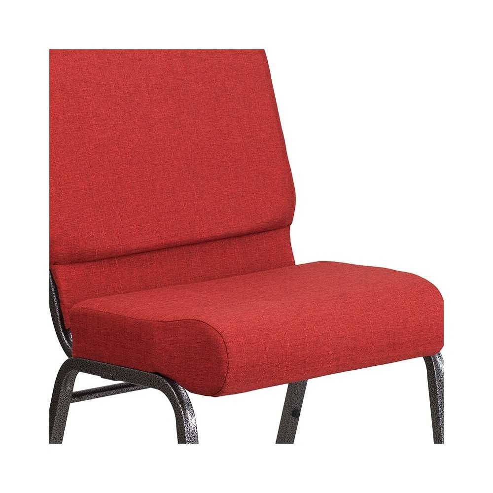 21''W Stacking Church Chair in Crimson Fabric - Silver Vein Frame