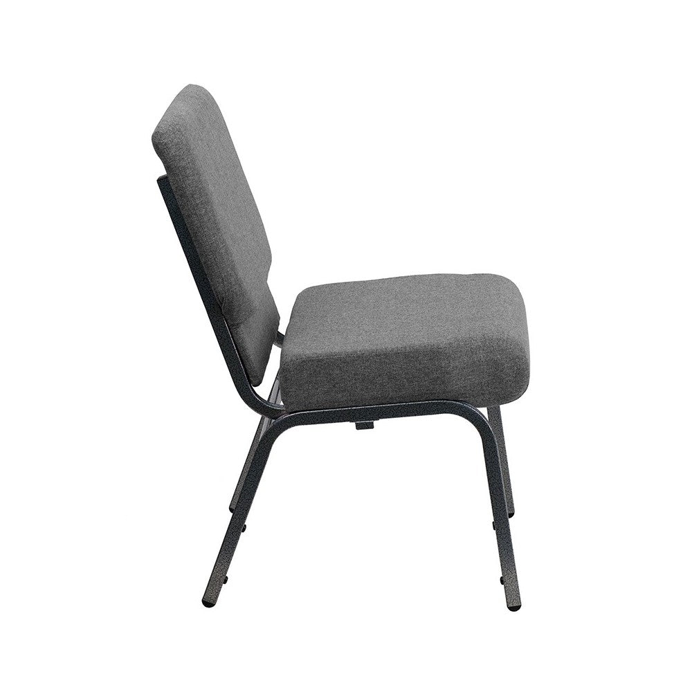 21''W Stacking Church Chair in Gray Fabric - Silver Vein Frame