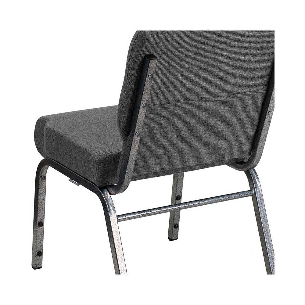 21''W Stacking Church Chair in Gray Fabric - Silver Vein Frame