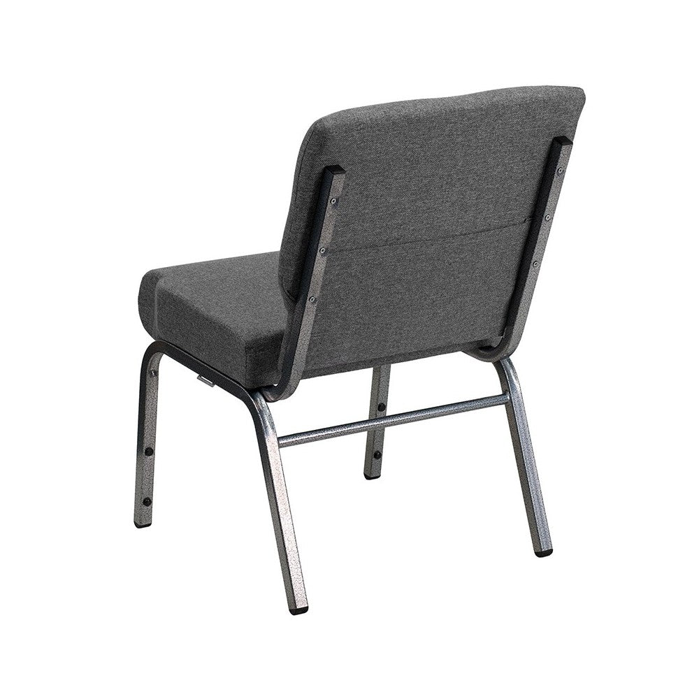 21''W Stacking Church Chair in Gray Fabric - Silver Vein Frame
