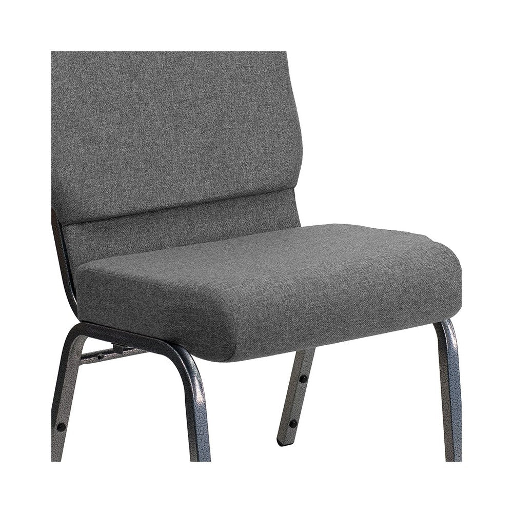 21''W Stacking Church Chair in Gray Fabric - Silver Vein Frame