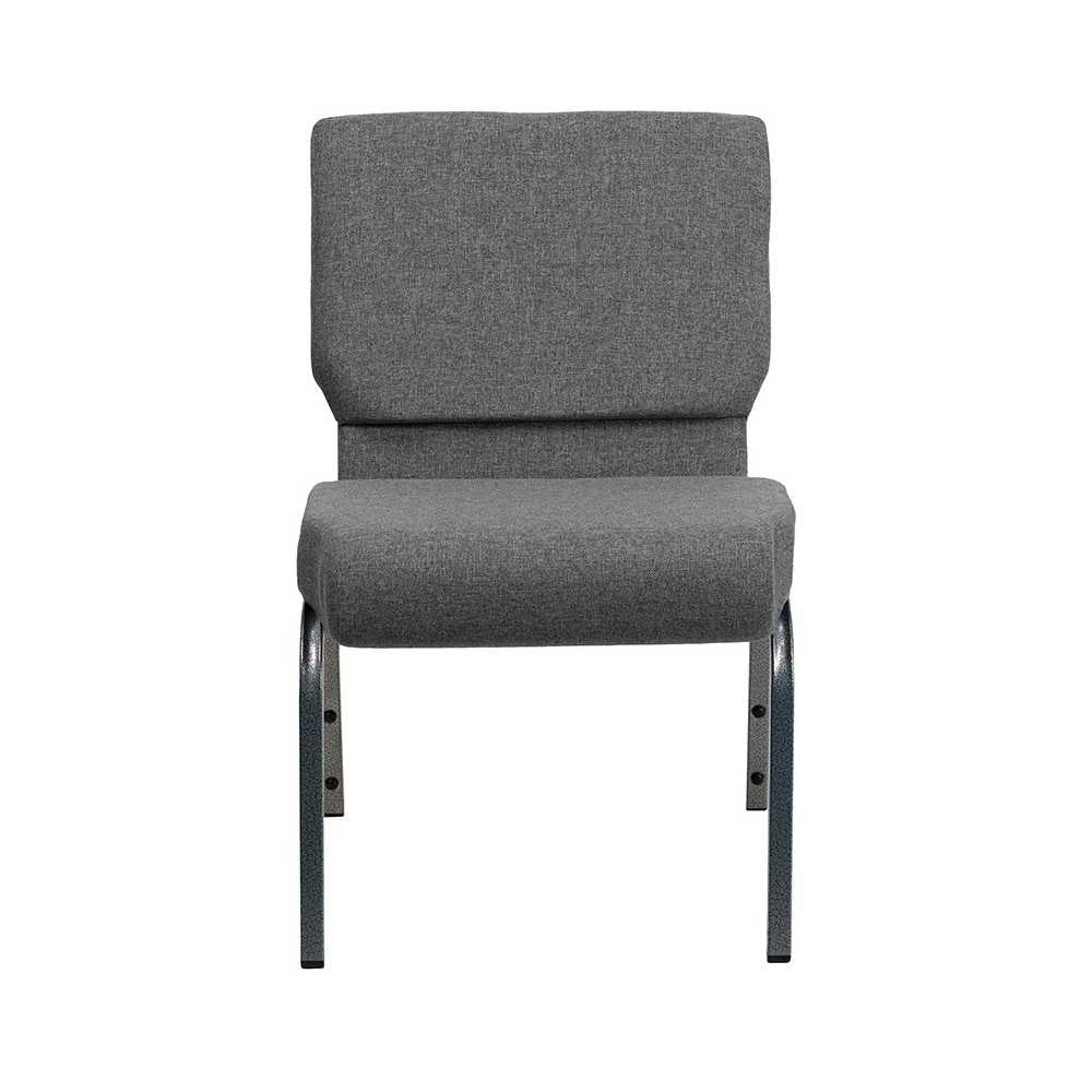 21''W Stacking Church Chair in Gray Fabric - Silver Vein Frame
