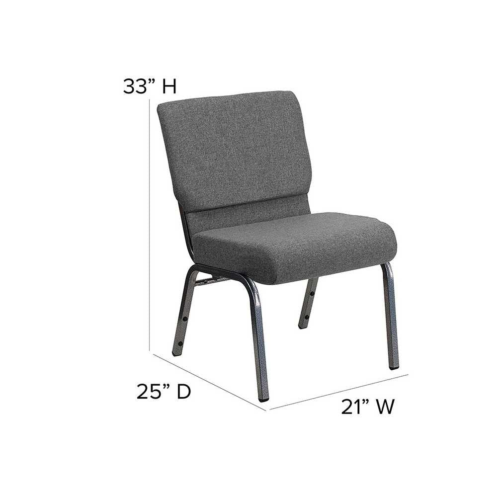 21''W Stacking Church Chair in Gray Fabric - Silver Vein Frame