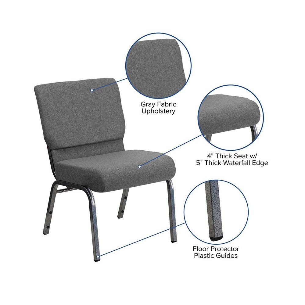 21''W Stacking Church Chair in Gray Fabric - Silver Vein Frame