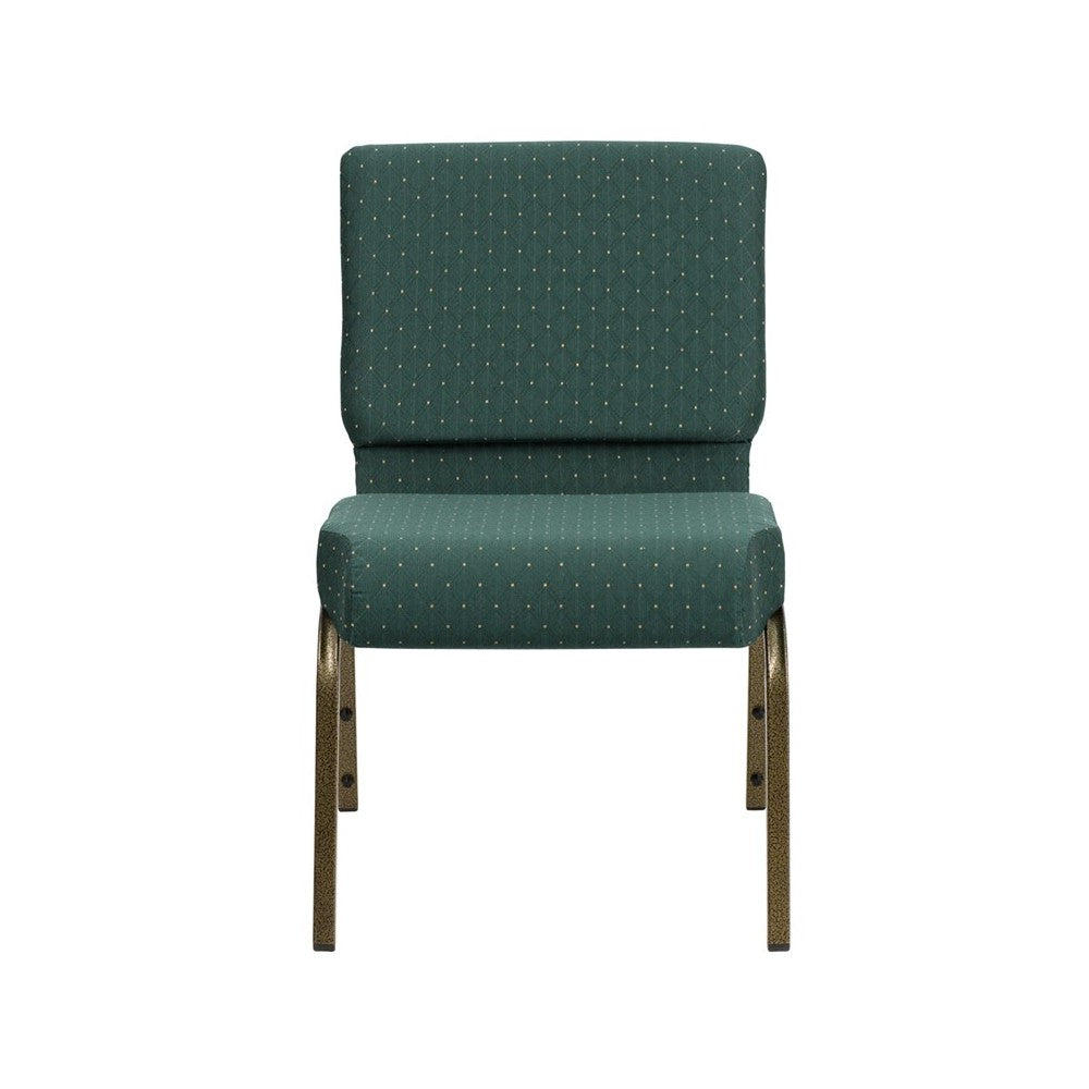 21''W Stacking Church Chair in Hunter Green Dot Patterned Fabric - Gold Vein Frame