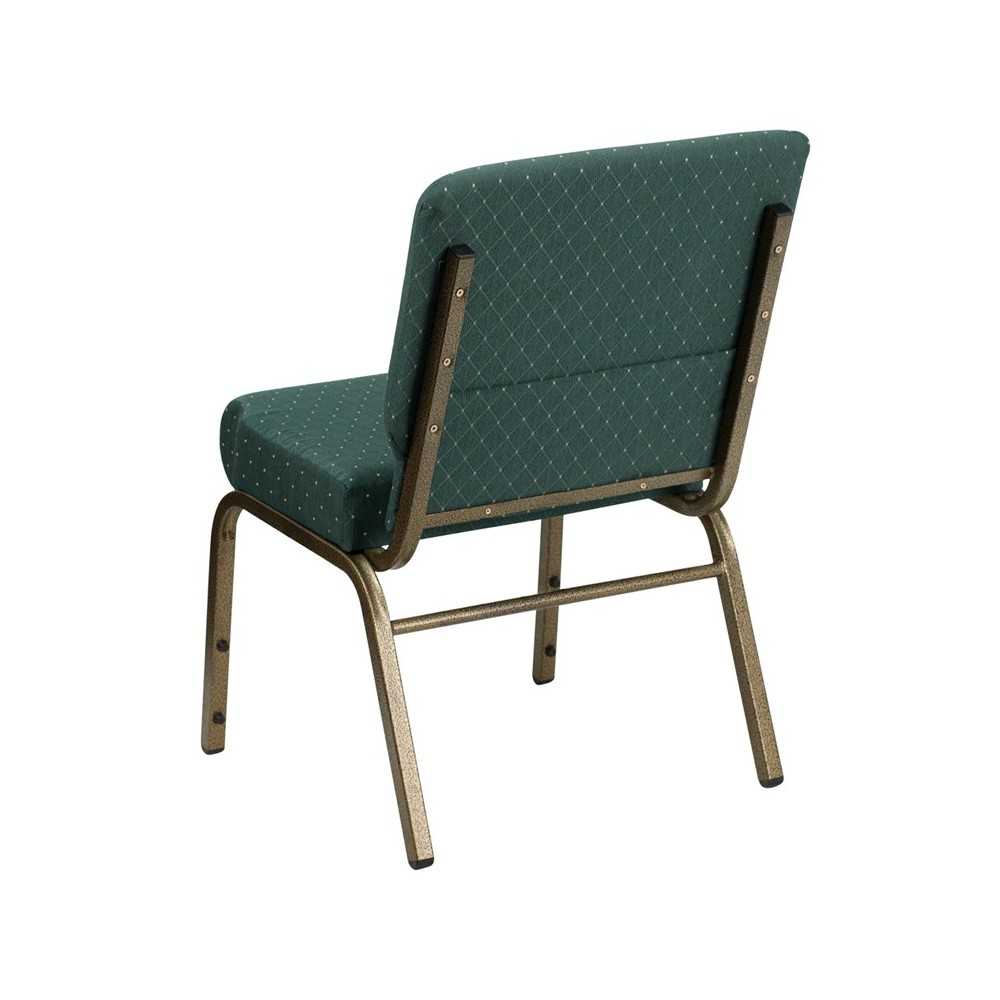 21''W Stacking Church Chair in Hunter Green Dot Patterned Fabric - Gold Vein Frame