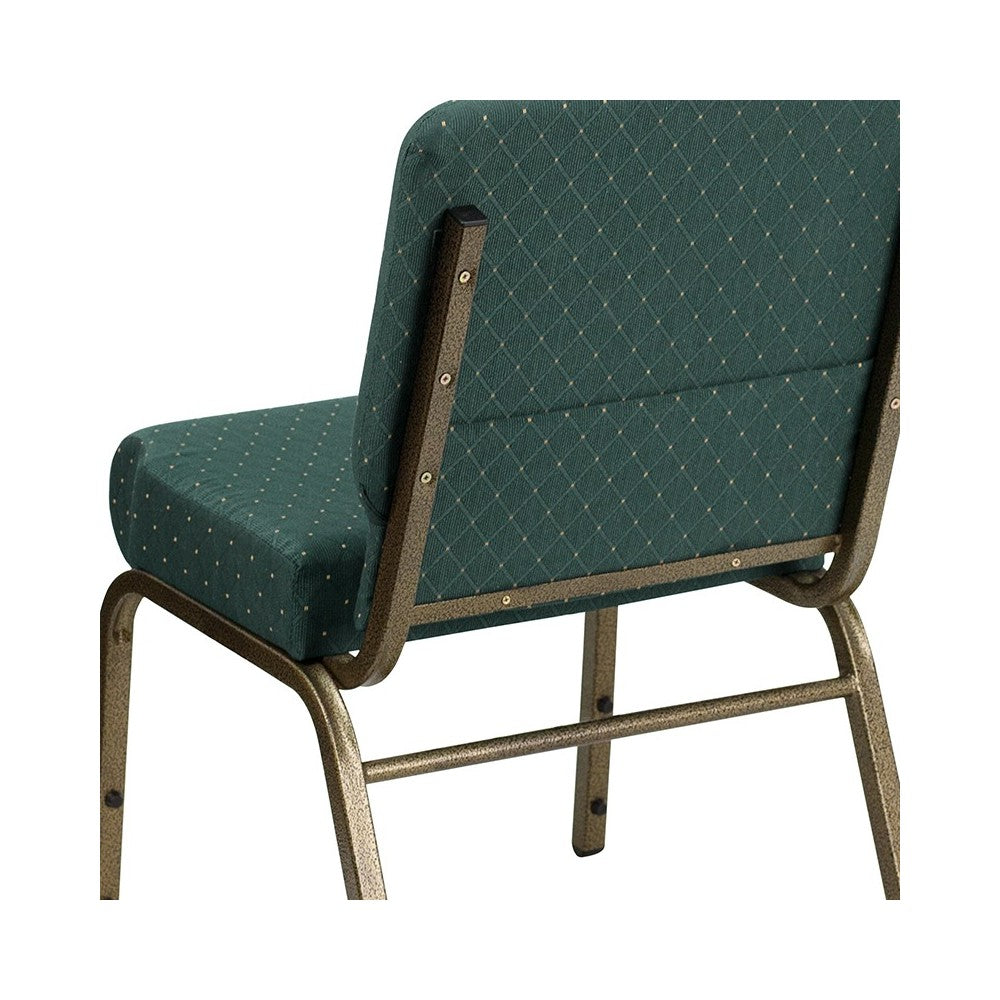 21''W Stacking Church Chair in Hunter Green Dot Patterned Fabric - Gold Vein Frame