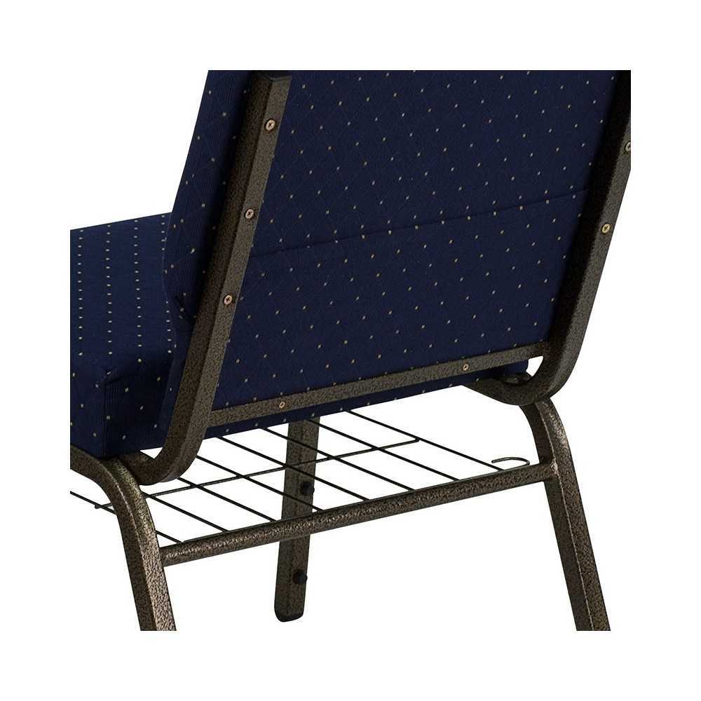 21''W Stacking Church Chair in Navy Blue Dot Patterned Fabric - Gold Vein Frame