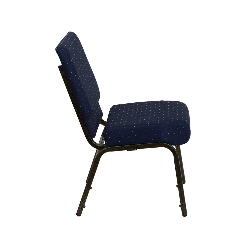 21''W Stacking Church Chair in Navy Blue Dot Patterned Fabric - Gold Vein Frame