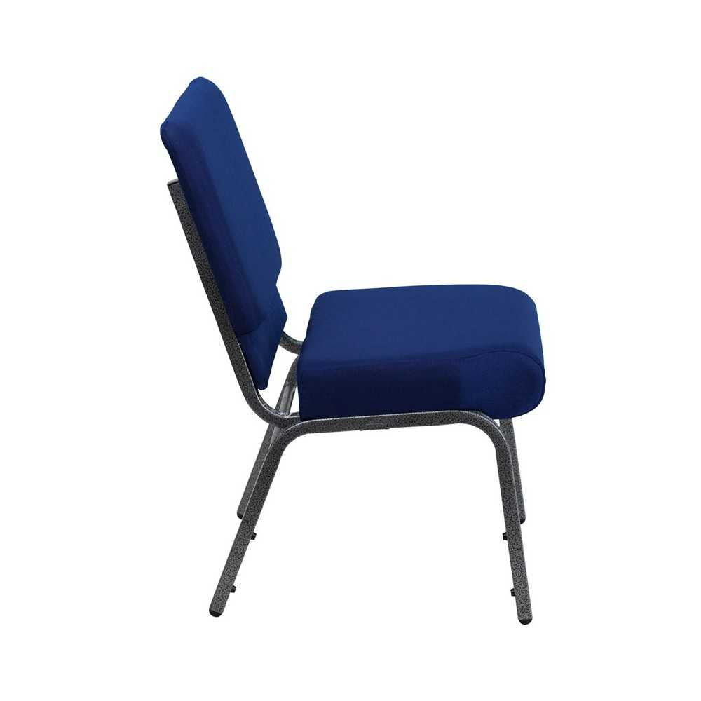 21''W Stacking Church Chair in Navy Blue Fabric - Silver Vein Frame