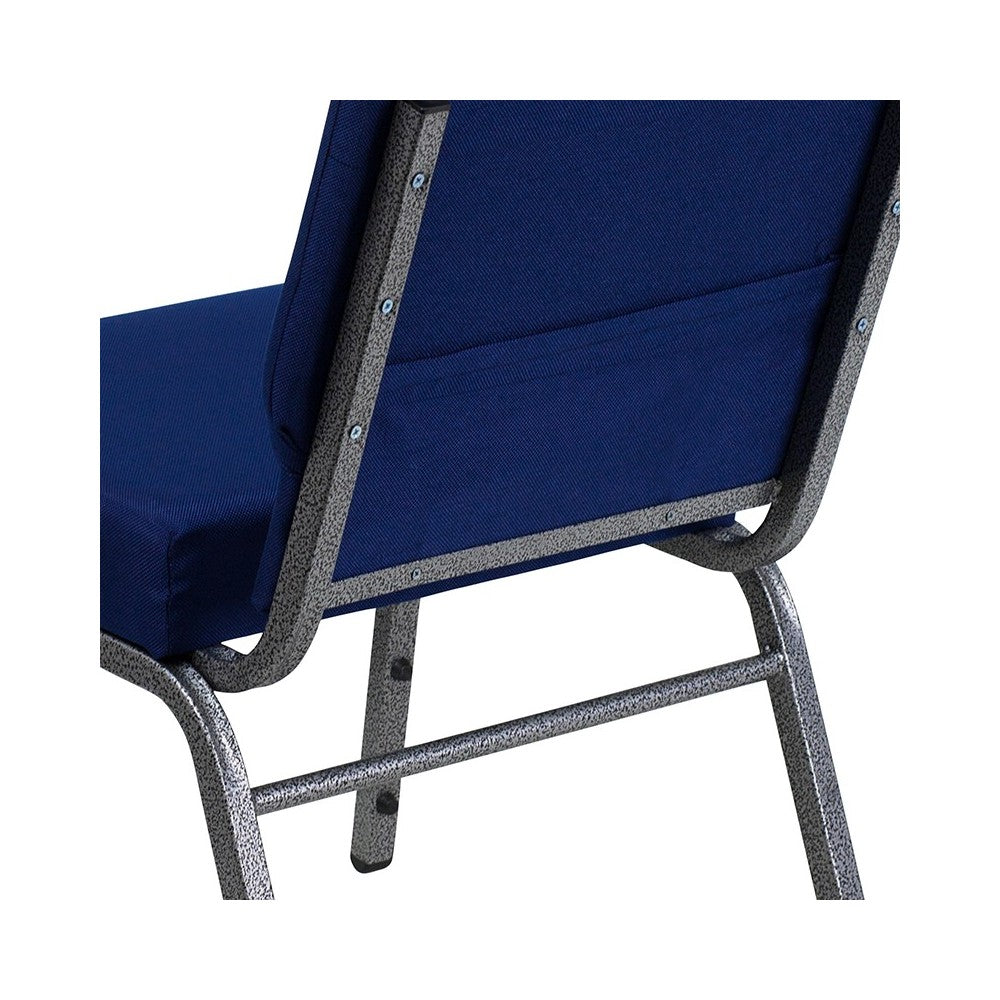 21''W Stacking Church Chair in Navy Blue Fabric - Silver Vein Frame